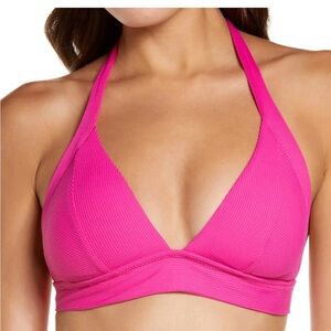 Becca by Rebecca Virtue L2052 Raspberry Ribbed Halter Bikini Top size D cup NWT